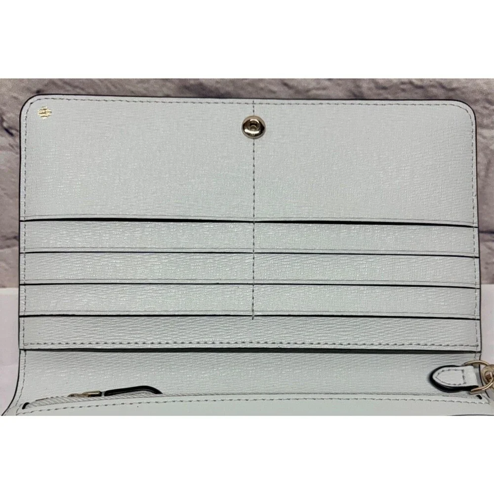 Kate Spade Large Slim Bifold Wallet Check Book Wristlet Pebbled Leather Black